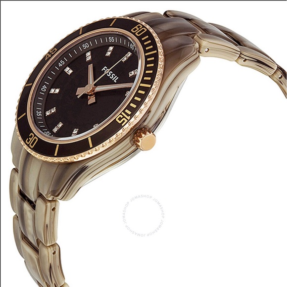 Fossil Stella Resin Rose Gold Crystal Ladies Watch - Picture 6 of 13